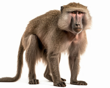 photo of hamadryas (sacred baboon) isolated on white background. Generative AI