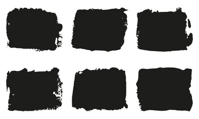 Grunge Brush in Square Shape, Ink Black Template Background. Dirty Brushstroke with Abstract Border. Rough Texture, Rectangle Paintbrush. Abstract Graphic Element. Isolated Vector Illustration