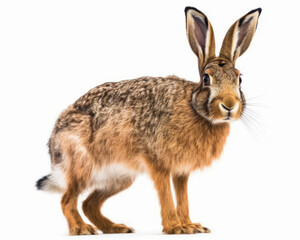 photo of Hare (genus Lepus) isolated on white background. Generative AI