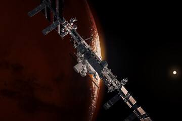 Spacestation and Mars in the Dark
