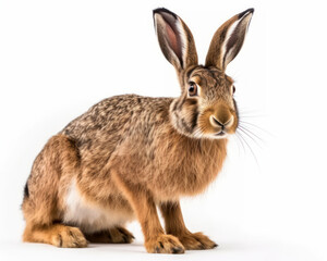 photo of Hare (genus Lepus) isolated on white background. Generative AI