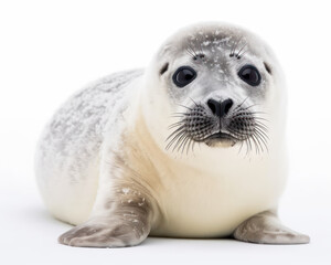 photo of harp seal isolated on white background. Generative AI