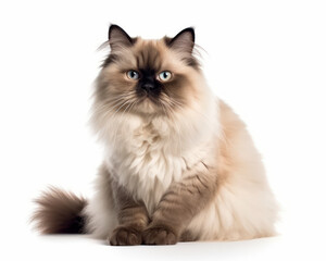 photo of Himalayan cat isolated on white background. Generative AI