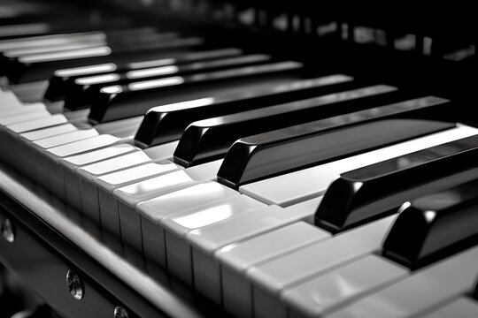 Piano keys. Black and white image.