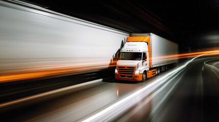 Fototapeta na wymiar Modern lorry speeding down the highway, surrounded by the hustle and bustle of global business activity. Generative AI