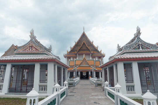 Bangkok, Thailand; 12 01 2019: Wat Kalayanamit Varamahavihara Temple situated to Chao Phraya riverside at Bangkok. This buddhist building contains Luang Pho Buddha.