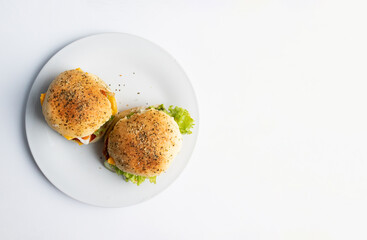  Vegetable burgers on a plate isolated on white background.