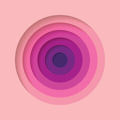3D background with paper cut pink violet colours round holes. Realistic design layout for presentation, flyer, poster, banner, business card. Geometric vector illustration.
