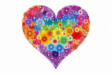 rainbow-colored heart made from flowers on white background. LGBT concept. Generated by AI