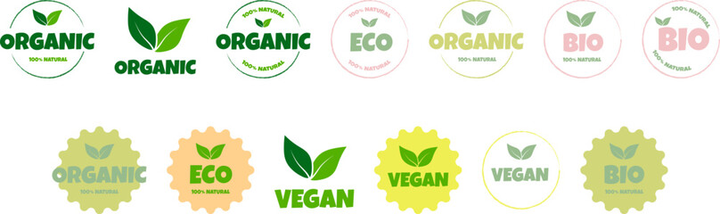 eco, bio, organic, vegan and natural products sticker, label, badge and logo. Ecology icon. Vector illustration.