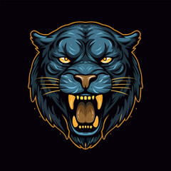 Panther logo. Roaring panther. Image of a panther's head on a black background. Panther tattoo. Panther head mascot