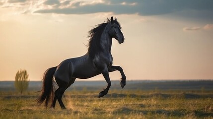 horse in the sunset field