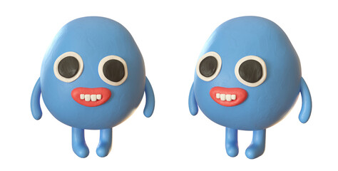 plasticine creature isolated on white background. round cute character with face and legs. 3d rendering illustration