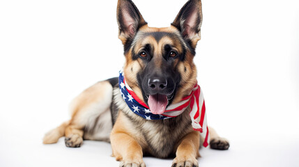 Independence day 4th of july German Shepherd dog isolated on white background with Generative AI Technology