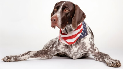Independence day 4th of july German Shorthaired Pointer isolated on white background with Generative AI Technology