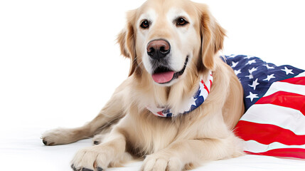 Independence day 4th of july Golden Retriever dog isolated on white background with Generative AI Technology