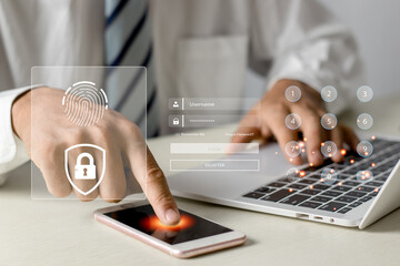 Concept of cyber security, information security, data protection, and encryption for secure access to user's personal information.