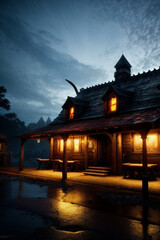 Fototapeta premium old tavern, old village, ia generate, Generative AI