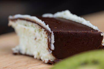 sweet green cottage cheese with kiwi flavor in chocolate glaze