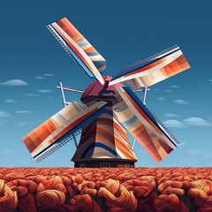 A vibrant digital illustration capturing the essence of the Netherlands, with a backdrop of the Dutch flag. generative ai