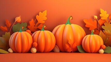Naklejka na ściany i meble Background from pumpkins. Place for text. Autumn background for your design. AI
