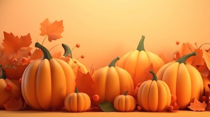 Naklejka na ściany i meble Background from pumpkins. Place for text. Autumn background for your design. AI