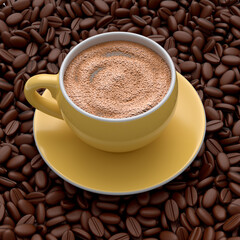 Ceramic coffee cup with coffee beans for americano, espresso, mocha, latte