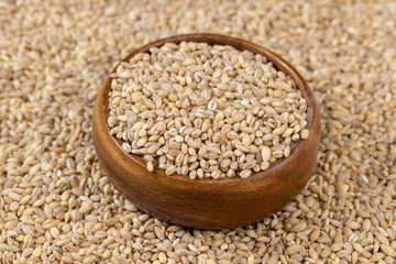 Cheap tasteless barley porridge close-up