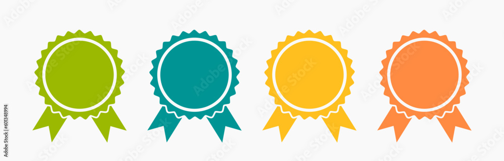 Wall mural round award badges with ribbons labels set, flat design icons.