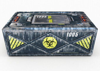 3D illustration of a container concept for transporting and storing hazardous viruses and chemical waste.
