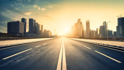 Fototapeta premium an empty road near the city skyline