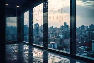 Fototapeta na wymiar the window of a skyscraper in an office