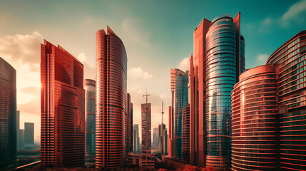 Fototapeta na wymiar a city with many tall buildings