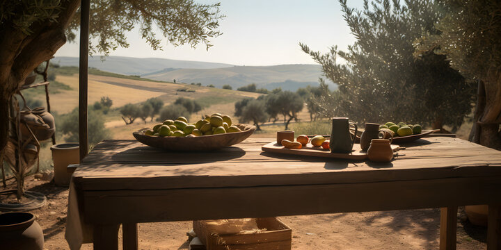 An outdoors rustic vegan breakfast in the galilee hills 
