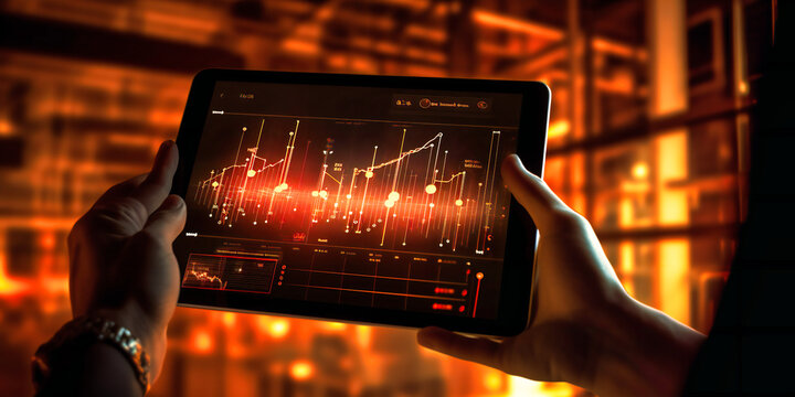 Person Holding An Ipad Device Showing A Graph At Night