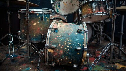 Fototapeta na wymiar beautiful picture of drums covered in paint