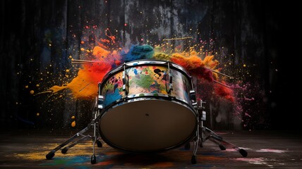 Fototapeta na wymiar beautiful image of drums covered in paint with paint splashes
