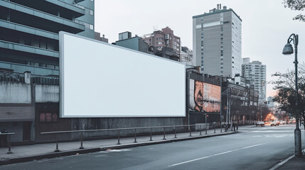 Blank empty billboard in an urban environment. Generative AI