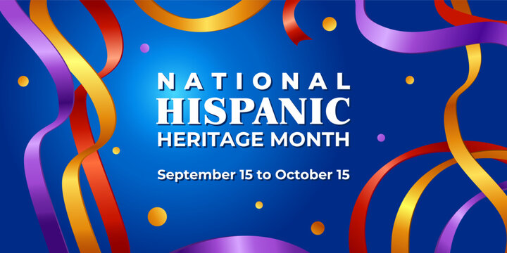 Hispanic heritage month. Vector web banner, poster, card for social media, networks. Greeting with national Hispanic heritage month text, ribbons pattern on blue background with bright color. - Powered by Adobe