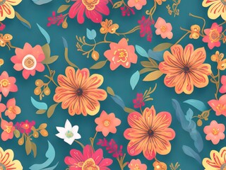 Showcase a Beautiful Floral Seamless Pattern with a Folk-Inspired Design. Generative AI.