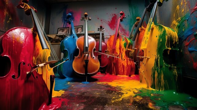 beautiful colorful instruments with splashes of paint make playing music enjoyable and a good atmosphere for sure