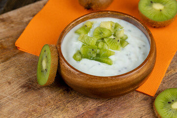 Delicious Fresh Cow's milk Yogurt with Kiwi slices