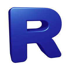 Blue alphabet letter r in 3d rendering for education concept