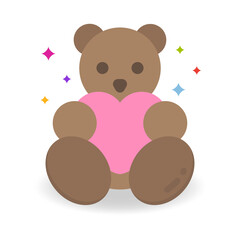 Vector design of cartoon teddy bear with pink heart isolated on white background.