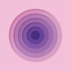 3D background with paper cut from dark to light violet colours round holes. Realistic design layout for presentation, flyer, poster, banner, business card. Geometric vector illustration.