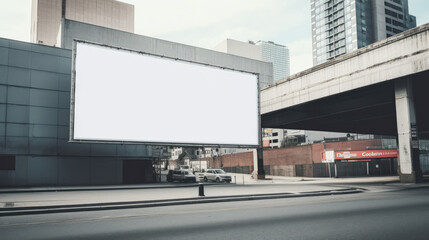 Blank empty billboard in an urban environment. Generative AI
