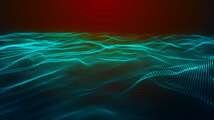 Abstract digital wave of particles. Futuristic point wave. Technology background. 3D rendering.
