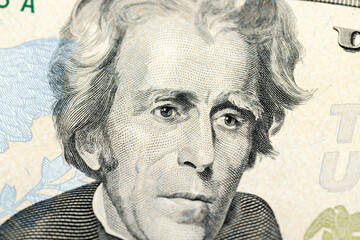 portrait of the president on American twenty dollar bills