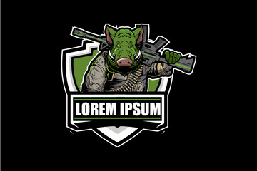 Soldier Hog cartoon Character vector template