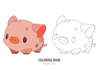 Cute little piglet with a kind smiling face and big eyes.